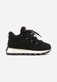 Born2be - Czarne Sneakersy w Stylu Śniegowców na Grubej Podeszwie z Tłoczeniem Sinetta. Okazja: na co dzień. Kolor: czarny. Materiał: dzianina