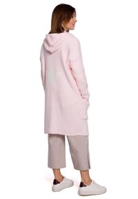 BE Knit - Długi sweter kardigan z kapturem i dużymi kieszeniami różowy. Typ kołnierza: kaptur. Kolor: różowy. Materiał: akryl. Długość: długie. Styl: sportowy #2