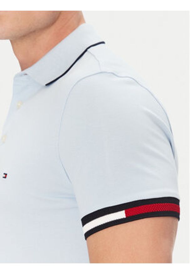 TOMMY HILFIGER - Tommy Hilfiger Polo Flag Cuff MW0MW38458 Błękitny Slim Fit. Typ kołnierza: polo. Kolor: niebieski. Materiał: bawełna