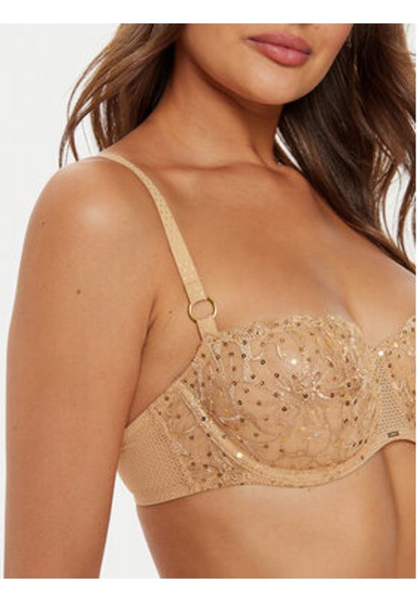 Chantelle Biustonosz balkonetka Fleurs Signature C12Q50 Beżowy. Kolor: beżowy. Materiał: syntetyk