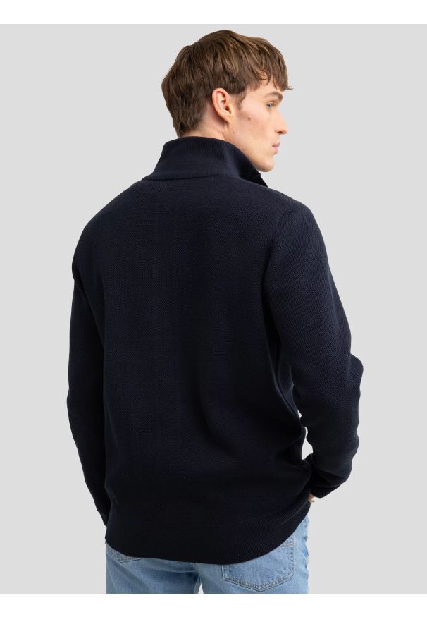 Big-Star - Kardigan męski na zatrzaski granatowy Harold 403. Kolor: niebieski. Materiał: dzianina, jeans. Wzór: ze splotem. Styl: elegancki, retro