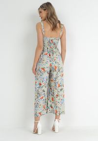 Born2be - Jasnozielony Kombinezon w Kwiaty z Ozdobnym Wiązaniem Freewild. Kolor: zielony. Długość rękawa: na ramiączkach. Wzór: kwiaty #5