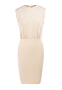 Born2be - Jasnobeżowa Sukienka Allemand. Kolor: beżowy. Materiał: dzianina. Długość rękawa: bez rękawów. Wzór: gładki, aplikacja. Styl: klasyczny. Długość: midi #4