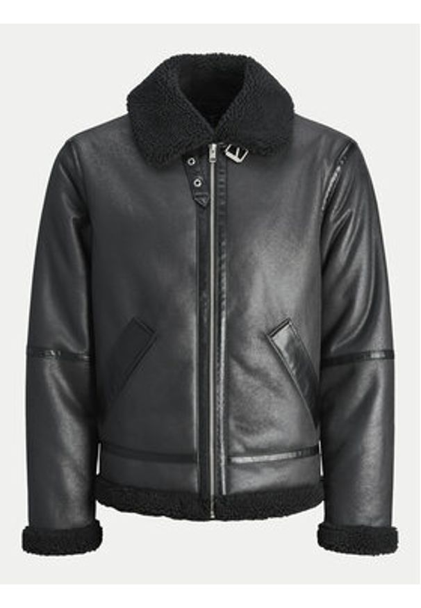 Jack & Jones Kurtka z imitacji skóry Cole Aviator 12261819 Czarny Regular Fit. Kolor: czarny. Materiał: skóra