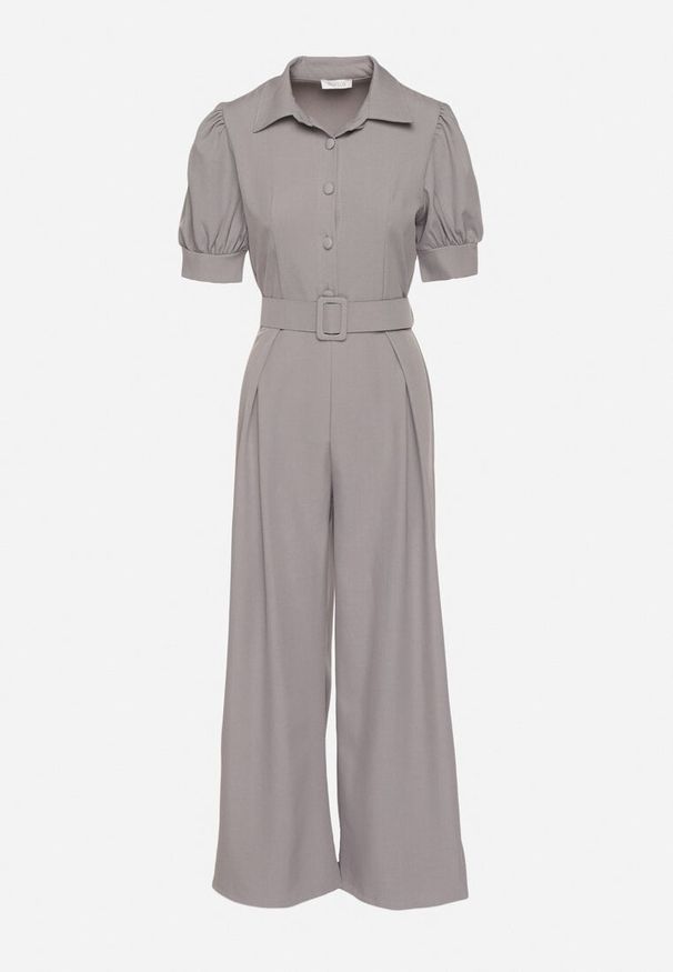 Born2be - Szary Taliowany Kombinezon z Ozdobną Klamrą Filateia. Kolor: szary. Styl: elegancki