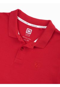 Ombre Clothing - Koszulka męska polo z dzianiny pique - czerwony V22 S1374 - XXL. Typ kołnierza: polo. Kolor: czerwony. Materiał: dzianina. Wzór: haft. Styl: klasyczny #4