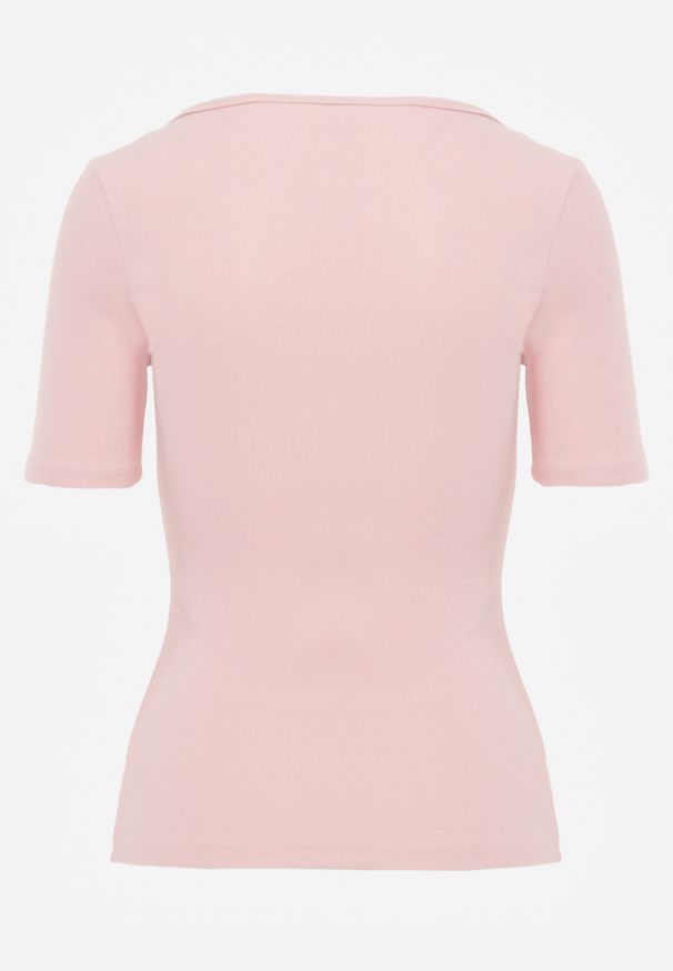 Renee - Ciemnoróżowy Bawełniany T-shirt Prążkowany z Guzikami Florvivi. Okazja: na co dzień. Kolor: różowy. Materiał: prążkowany, bawełna. Styl: casual, sportowy