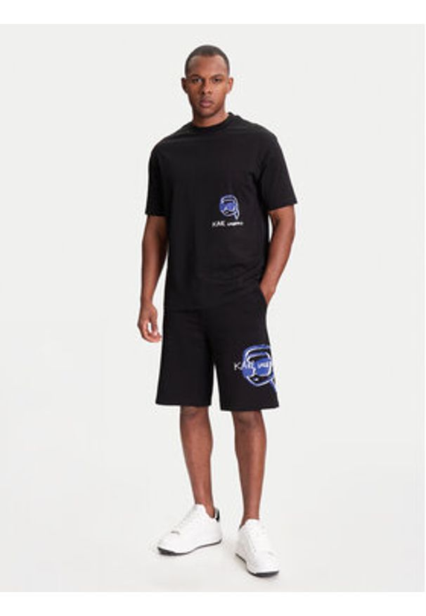 Karl Lagerfeld - KARL LAGERFELD T-Shirt 755144 553225 Czarny Regular Fit. Typ kołnierza: dekolt w karo. Kolor: czarny. Materiał: bawełna