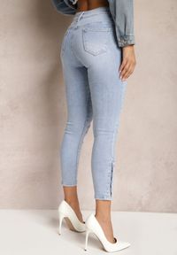 Renee - Jasnoniebieskie Elastyczne Jeansy Skinny z Napami Firolla. Kolor: niebieski. Wzór: aplikacja #4