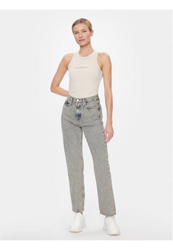 Calvin Klein Jeans Top Hero Monologo Rib Tank J20J222975 Écru Regular Fit. Materiał: bawełna
