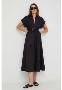 Answear Lab sukienka bawełniana kolor czarny midi rozkloszowana. Kolor: czarny. Materiał: bawełna. Typ sukienki: rozkloszowane. Styl: wakacyjny. Długość: midi #2