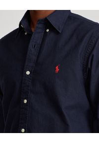 Ralph Lauren - RALPH LAUREN - Granatowa koszula z haftowanym logo Custom Fit. Typ kołnierza: polo. Kolor: niebieski. Materiał: bawełna. Długość rękawa: długi rękaw. Długość: długie. Wzór: haft #2