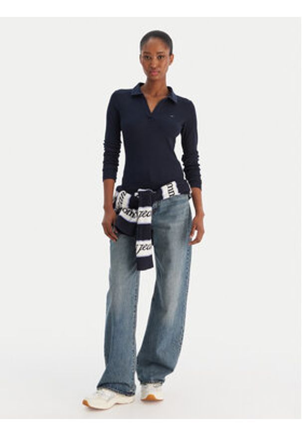Tommy Jeans Bluzka Essential DW0DW21933 Granatowy Slim Fit. Kolor: niebieski. Materiał: bawełna