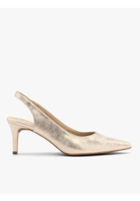 Ryłko - Platynowe czółenka typu slingback na szpilce. Zapięcie: pasek. Kolor: szary. Materiał: syntetyk. Szerokość cholewki: normalna. Obcas: na szpilce. Styl: street. Wysokość obcasa: średni #1