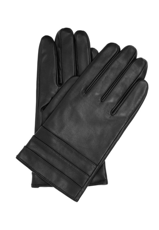 Ochnik - Skórzane rękawiczki męskie z przeszyciami. Kolor: czarny. Materiał: skóra. Styl: klasyczny
