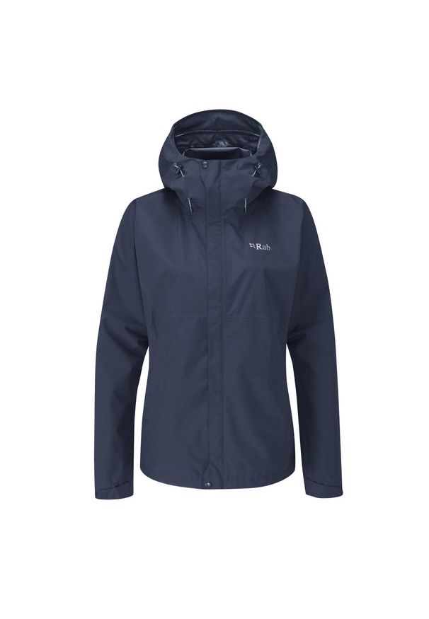 Kurtka przeciwdeszczowa damska Rab Downpour Eco Jacket z kapturem. Typ kołnierza: kaptur. Kolor: niebieski. Sport: turystyka piesza