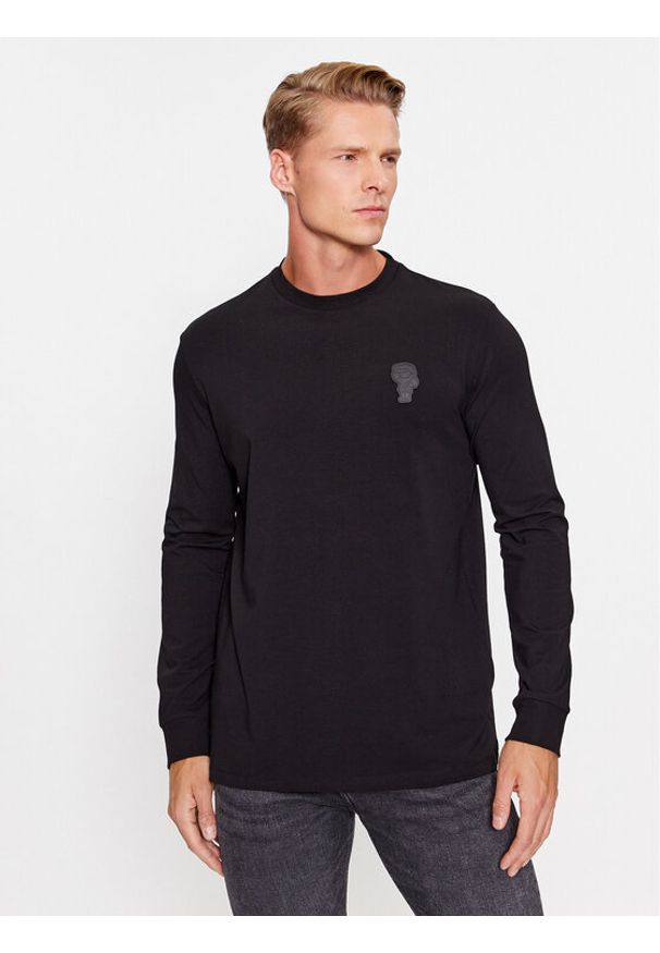 Karl Lagerfeld - KARL LAGERFELD Longsleeve 755026 534221 Czarny Regular Fit. Typ kołnierza: dekolt w karo. Kolor: czarny. Materiał: bawełna. Długość rękawa: długi rękaw