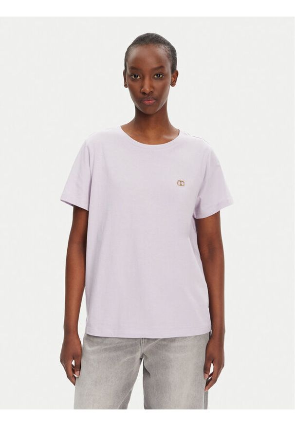 TwinSet - TWINSET T-Shirt 251TT2040 Fioletowy Regular Fit. Kolor: fioletowy. Materiał: bawełna