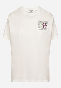 Born2be - Biały Bawełniany T-shirt Oversize Fillaria. Okazja: na co dzień. Kolor: biały. Materiał: bawełna. Wzór: aplikacja. Styl: klasyczny, casual #3
