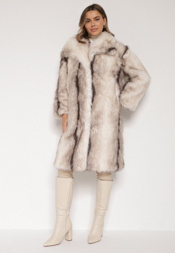 Born2be - Biały Płaszcz Futro z Szerokim Kołnierzem i Kieszeniami Ezinda. Okazja: na co dzień, na spotkanie biznesowe, do pracy. Typ kołnierza: golf. Kolor: biały. Materiał: futro. Styl: casual, biznesowy, elegancki, klasyczny