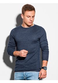 Ombre Clothing - Sweter męski E121 - granatowy/melanżowy - XXL. Okazja: na co dzień. Kolor: niebieski. Materiał: bawełna. Wzór: melanż. Styl: elegancki, klasyczny, casual