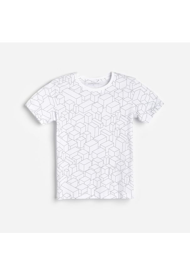Reserved - Bawełniany t-shirt ze wzorem - Biały. Kolor: biały. Materiał: bawełna