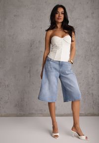 Renee - Niebieskie Szorty Jeansowe Bawełnine w Typie Jorts o Szerokim Kroju Savatai. Okazja: na co dzień. Kolor: niebieski. Materiał: jeans. Sezon: lato. Styl: casual, elegancki #1