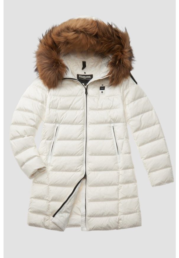 Blauer USA - BLAUER Biała damska kurtka Kristin Raincoat Long Jackets, Rozmiar XL. Kolor: biały. Materiał: puch, poliamid