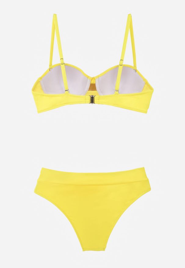 Renee - Żółte Bikini Dwuczęściowe z Ozdobnym Węzłem i Odpinanymi Ramiączkami Azaeryra. Kolekcja: plus size. Kolor: żółty. Wzór: geometria