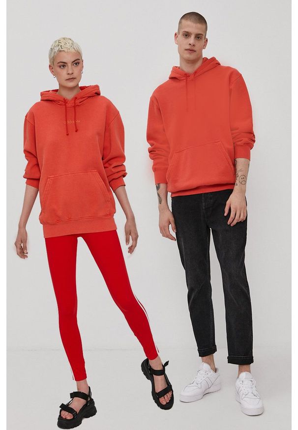 adidas Originals Bluza kolor pomarańczowy z kapturem gładka. Okazja: na co dzień. Typ kołnierza: kaptur. Kolor: pomarańczowy. Materiał: dzianina. Wzór: gładki. Styl: casual