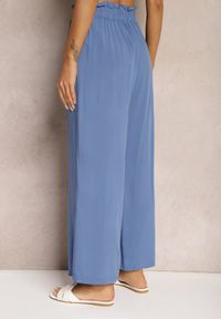 Renee - Niebieskie Spodnie Palazzo High Waist z Bawełny Wykończone Gumką w Talii Nellsea. Okazja: na co dzień. Stan: podwyższony. Kolor: niebieski. Materiał: bawełna. Styl: elegancki, casual #5