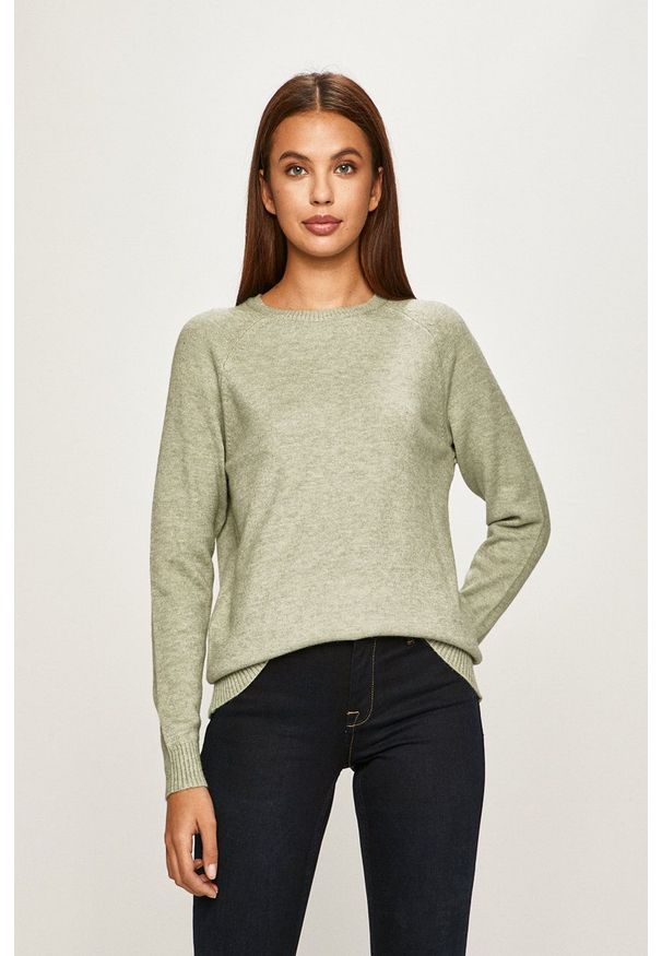 only - Only - Sweter. Kolor: zielony. Materiał: dzianina, materiał. Długość rękawa: raglanowy rękaw. Wzór: gładki