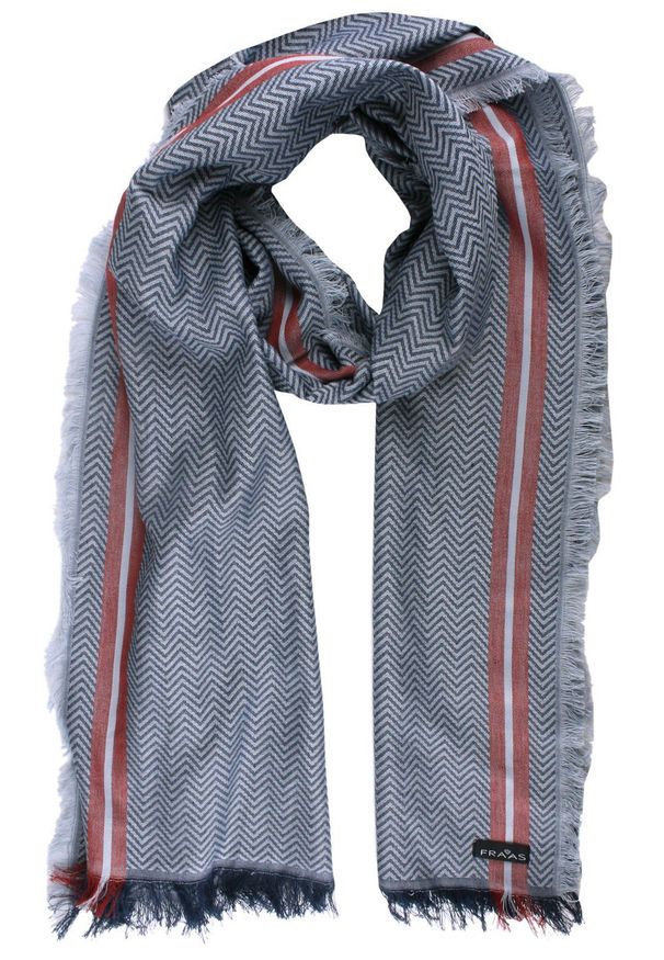 V. Fraas - Lekki (Przejściowy) Szalik Bawełniany - Fraas - Niebieski w Jodełkę. Kolor: niebieski. Materiał: bawełna. Wzór: jodełka. Sezon: lato. Styl: elegancki, klasyczny