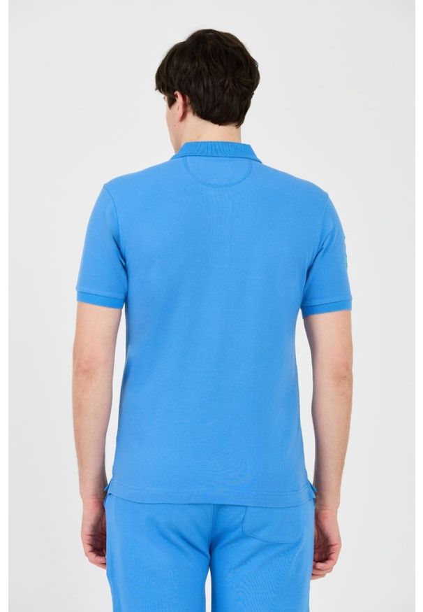 La Martina - LA MARTINA Niebieskie męskie polo z małym zielonym logo, Rozmiar XL. Typ kołnierza: polo. Kolor: niebieski