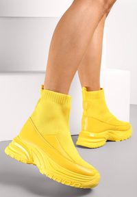 Renee - Żółte Sneakersy ze Skarpetkową Cholewką na Platformie Hindessa. Kolor: żółty. Szerokość cholewki: normalna. Obcas: na platformie #1