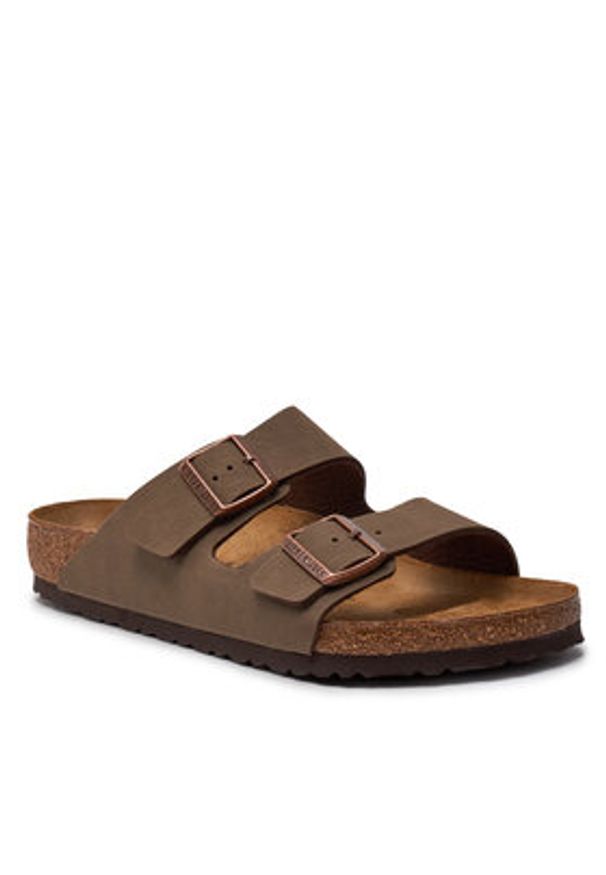 Birkenstock Klapki Arizona Birko-Flor nubuk 151181 Brązowy. Kolor: brązowy. Materiał: skóra