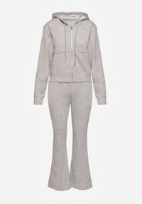 Renee - Jasnoszary Komplet Dresowy z Bawełny Spodnie Dzwony i Rozpinana Bluza z Kapturem Auim. Kolor: szary. Materiał: bawełna, dresówka #6