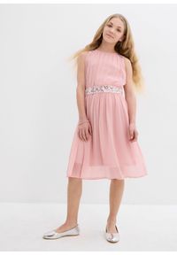 bonprix - Sukienka szyfonowa z cekinami. Okazja: na imprezę. Kolor: różowy. Materiał: szyfon. Długość rękawa: na ramiączkach. Wzór: aplikacja #3