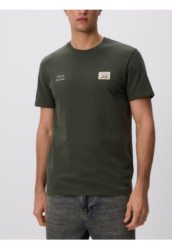Reserved - T-shirt regular z haftem - jasny zielony. Kolor: zielony. Materiał: dzianina, bawełna. Wzór: haft