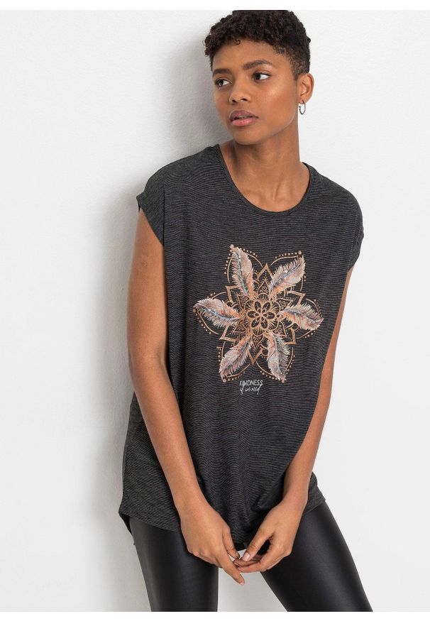 bonprix - T-shirt z miękkiego materiału z domieszką wiskozy. Kolor: czarny. Materiał: wiskoza, materiał. Długość: długie