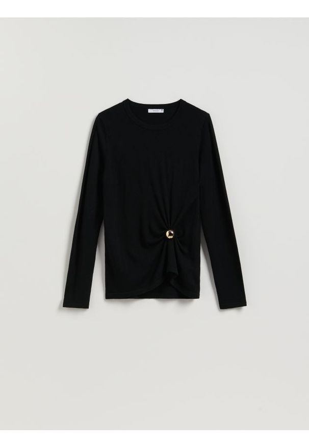 Reserved - Sweter z detalem - czarny. Kolor: czarny. Materiał: dzianina, wełna
