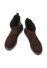 Brązowe Botki Armodo Stylowe Obuwie Damskie. Kolor: brązowy. Materiał: zamsz, jeans. Wzór: aplikacja. Obcas: na platformie. Styl: elegancki #3