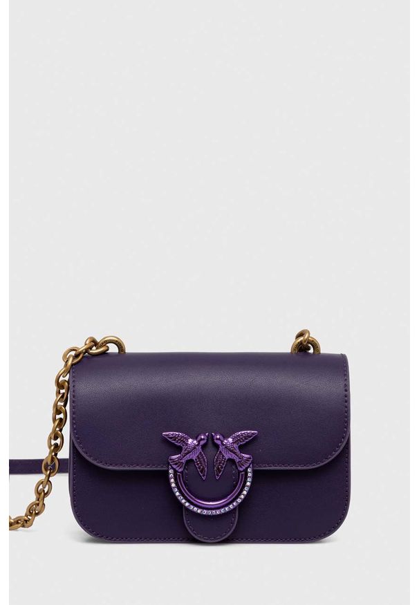 Pinko torebka skórzana kolor fioletowy. Kolor: fioletowy. Materiał: skórzane. Rodzaj torebki: na ramię