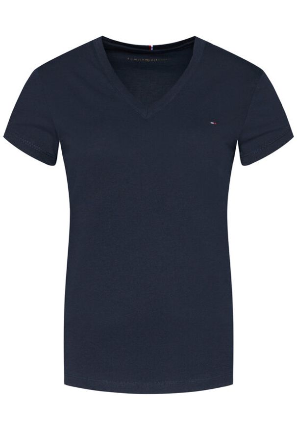 TOMMY HILFIGER - Tommy Hilfiger T-Shirt Heritage V-Neck Tee WW0WW24969 Granatowy Regular Fit. Kolor: niebieski. Materiał: bawełna
