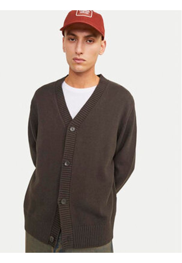 Jack & Jones - Jack&Jones Kardigan Frederiksberg 12262048 Brązowy Regular Fit. Kolor: brązowy. Materiał: bawełna, syntetyk