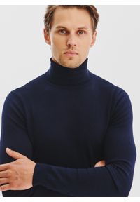 Pako Lorente - PAKO LORENTE - Granatowy gładki golf męski. Typ kołnierza: golf. Kolor: beżowy, niebieski. Materiał: elastan, poliamid, bawełna. Wzór: gładki. Sezon: jesień #6