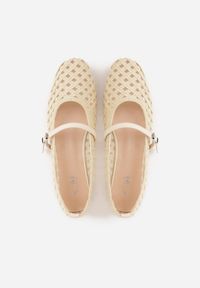 Born2be - Jasnobeżowe Balerinki Ozdobione Ażurowym Motywem i Paskiem Nonaniassi. Okazja: na co dzień. Zapięcie: pasek. Kolor: beżowy. Materiał: jeans. Wzór: ażurowy, aplikacja. Styl: casual, elegancki #3