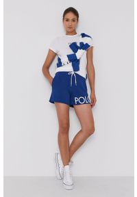 Polo Ralph Lauren Szorty damskie z nadrukiem high waist. Stan: podwyższony. Kolor: niebieski. Materiał: dzianina. Wzór: nadruk #4