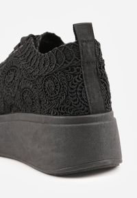 Born2be - Czarne Sneakersy z Plecionki na Grubej Podeszwie w Stylu Boho Dacara. Okazja: na co dzień. Kolor: czarny. Materiał: jeans. Szerokość cholewki: normalna #3