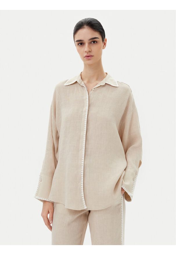 ICONA Koszula RP5LE003 Beżowy Relaxed Fit. Kolor: beżowy. Materiał: len